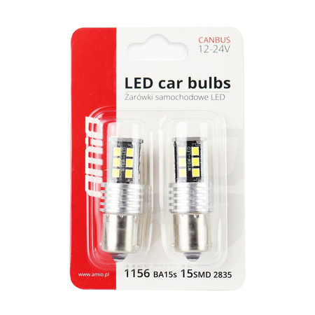 Żarówki LED CANBUS 2835 15SMD 1156 BA15S P21W R10W R5W White 12V 24V AMIO-01293