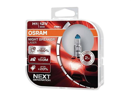 Żarówki OSRAM H1 12V 55W P14,5 Night Breaker Laser, Next Generation +150%, 2 szt.