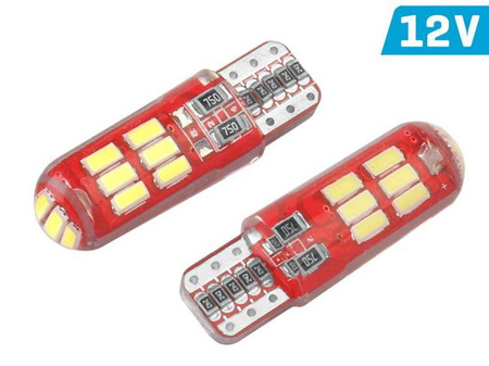 Żarówka VISION W5W (T10) 12V 15x 3014 SMD LED, CANBUS, silikonowa oprawka, biała, 2 szt.