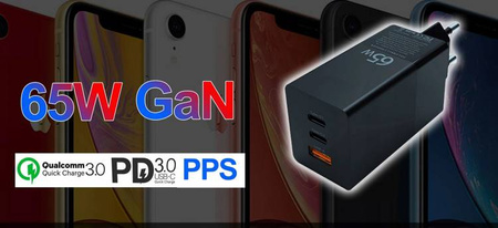 Szybka ładowarka zasilacz 3xUSB 65W QC3.0+ PD3 PPS