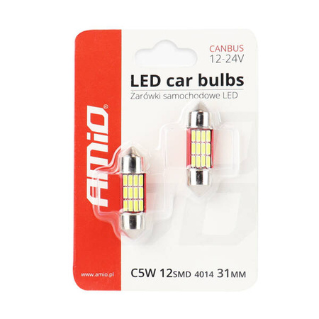 Żarówki LED CANBUS 4014 12SMD Festoon C5W C10W C3W 31mm White 12V 24V AMIO-01631