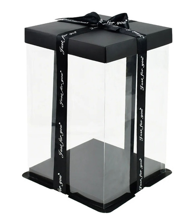 PUDEŁKO NA MISIA Z PŁATKÓW RÓŻY 40 CM TRANSPARENTNE OZDOBNA WSTĄŻKA GIFT BOX