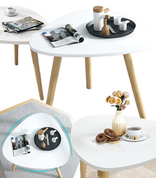 STOLIK KAWOWY 40 CM DREWNIANY TRÓJKĄTNY STYL SKANDYNAWSKI DO SALONU SYPIALNI NA TRZECH NOGACH