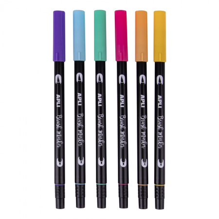 Markery dwustronne Brush Marker Apli - 6 kolorów pastelowych