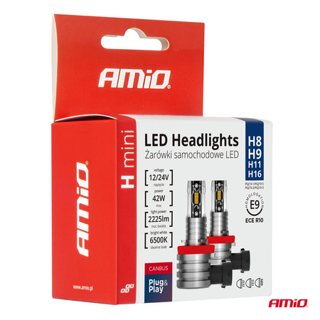 Żarówki samochodowe LED seria H-mini H8 H9 H11 H16 6500K Canbus AMiO-03333