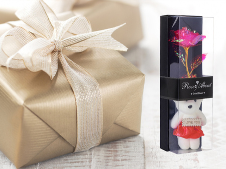 WIECZNA RÓŻA RÓŻOWA LED ZESTAW PREZENTOWY Z MISIEM NA WALENTYNKI URODZINY ROCZNICĘ