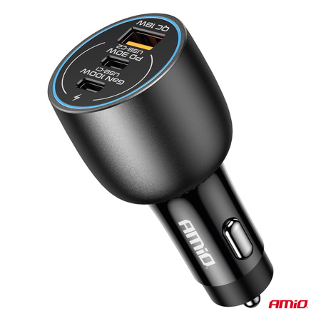 Ładowarka samochodowa 2x USB-C + USB-A 12V 24V 100W AMIO-04371