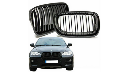 Grill sportowy podwójne żeberka Gloss Black BMW X6 E71 E72 X5 E70 2007-2013