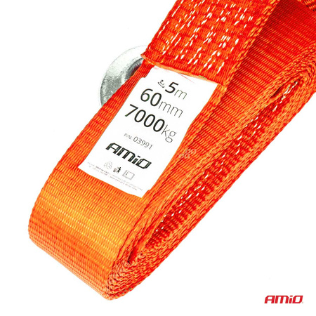 Lina holownicza taśmowa 7000 kg 60 mm 5 m hak + hak AMIO-03991
