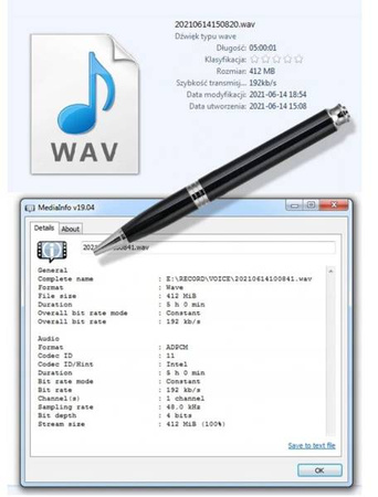 Długopis Mini Dyktafon Szpiegowski Pendrive 20h HQ