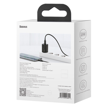 Ładowarka sieciowa USB-C Baseus Mini Power Delivery 25W z kablem USB-C 100 cm czarna