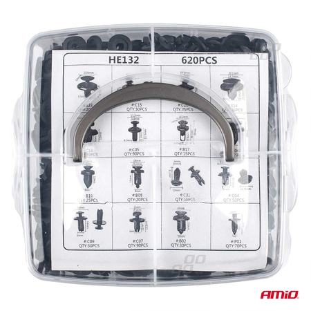 Spinki kołki klipsy samochodowe zestaw 620 szt. AMIO-02831
