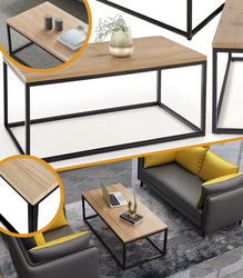 STOLIK KAWOWY SKANDYNAWSKI LOFTOWY INDUSTRIALNY VINTAGE PROSTOKĄTNY METALOWY STELAŻ DĄB NATURALNY DO SALONU
