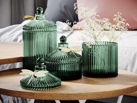 ORGANIZER NA BIŻUTERIĘ KOSMETYKI DROBIAZGI SZKLANY POJEMNIK Z POKRYWKĄ I OZDOBNĄ WAŻKĄ