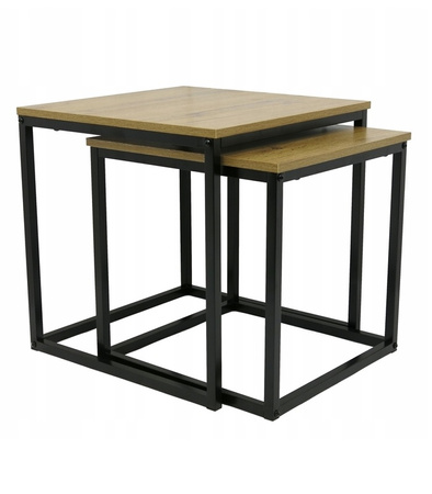 STOLIK KAWOWY 2-CZĘŚCIOWY ZESTAW KWADRATOWYCH STOLIKÓW LOFT INDUSTRIAL