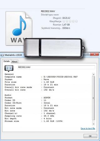 Mini dyktafon pendrive podsłuch szpiegowski USB