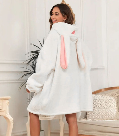 BLUZOKOC BIAŁY Z USZAMI PONCZO BLUZA Z KAPTUREM KRÓLIK KIESZEŃ KANGUR POLAR OVERSIZE 100% POLIESTER DLA MŁODZIEŻY DOROSŁYCH