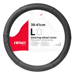 Pokrowiec skórzany perforowany nakładka na kierownicę samochodową L 39-41cm SWC-50-L AMIO-03557
