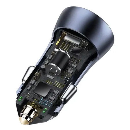 Ładowarka samochodowa Baseus Golden Contactor Pro, USB + USB-C, QC4.0+, PD, SCP, 40W (szara) + kabel USB-C do iP 1m (czarny)