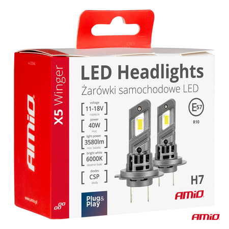 Żarówki samochodowe LED seria X5 Winger H7 H18 6000K Canbus AMIO-03946