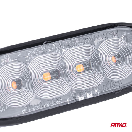 Lampa błyskowa ostrzegawcza płaska 4 LED R65 R10 12-24V AMIO-02298