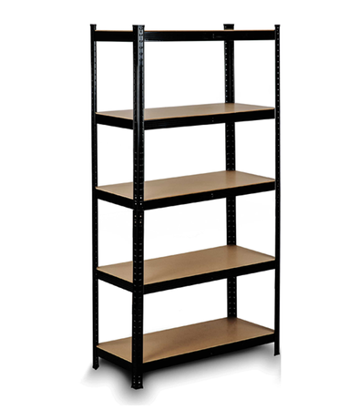 REGAŁ MAGAZYNOWY 180 CM CZARNY METALOWY GARAŻOWY WARSZTATOWY 5 POZIOMÓW PŁYTA MDF DO PRZECHOWYWANIA DO MAGAZYNU GARAŻU PIWNICY