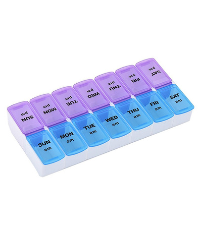 POJEMNIK KASETKA NA LEKI ORGANIZER TYGODNIOWY PLASTIKOWY RANO WIECZÓR ROZKŁADANY 7 DNI TYGODNIA NA LEKI