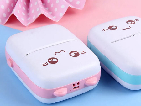 DRUKUŚ MINI DRUKARKA TERMICZNA KOTEK PRZENOŚNY BEZPRZEWODOWY NATYCHMIASTOWY BLUETOOTH ROLKA KABEL USB