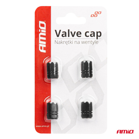 Aluminiowe nakrętki na wentyle kapturki czarne 4 szt AMIO-02237