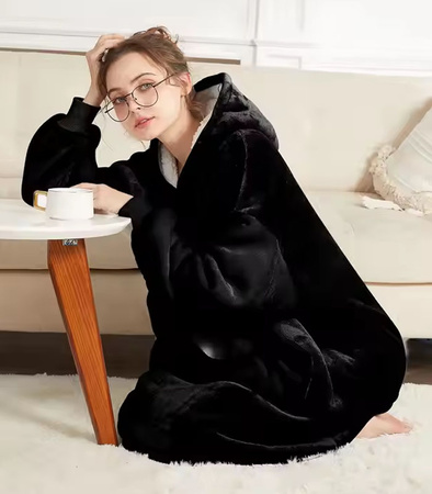 BLUZOKOC CZARNY PONCZO BLUZA Z KAPTUREM KIESZEŃ KANGUR POLAR OVERSIZE 100% POLIESTER DLA MŁODZIEŻY DOROSŁYCH