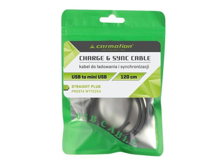 Kabel do ładowania i synchronizacji, 120 cm, tworzywo, USB > mini USB (prosta)