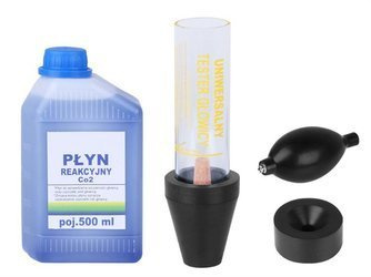 Tester szczelności uszczelki głowicy CO2 + płyn reakcyjny 500ml + pompka do zasysania gazu z układu chłodzenia + tuba do pomiaru szczelności