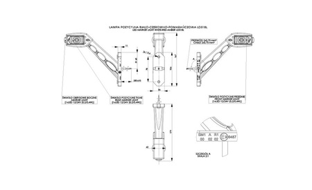 Lampa obrysowa na wysięgniku potrójna HOR 53 12/24V ,biała+czerwona+pomarańczowa LEWA