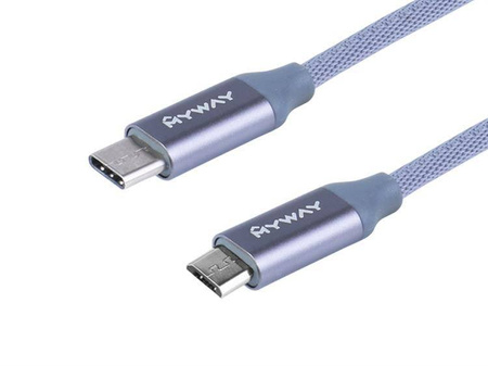 Kabel MYWAY do ładowania i synchronizacji, w oplocie z mikrofibry, 120 cm, USB-C > micro USB