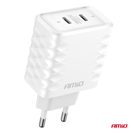 Ładowarka sieciowa Quick Charge 35W 2x USB-C 100-240V AMIO-04288