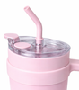 KUBEK TERMICZNY RÓŻOWO-BIAŁY 1200 ML BIDON DUŻY DO SAMOCHODU TERMOS ZE SŁOMKĄ KUBEK PODRÓŻNY TERMOS WIELOKROTNEGO UŻYTKU