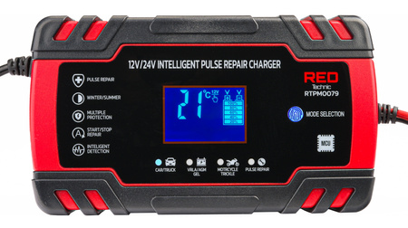 Prostownik AKUMULATOROWY Mikroprocesorowy Samochodowy 12V/24V 8A Ładowarka RTPM0079
