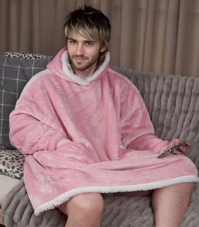 BLUZOKOC RÓŻOWY PONCZO BLUZA Z KAPTUREM KIESZEŃ POLAR W GWIAZDKI OVERSIZE 100% POLIESTER DLA MŁODZIEŻY DOROSŁYCH