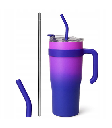 KUBEK TERMICZNY RÓŻOWO-FIOLETOWY 1200 ML  BIDON DUŻY DO SAMOCHODU TERMOS ZE SŁOMKĄ KUBEK PODRÓŻNY TERMOS WIELOKROTNEGO UŻYTKU