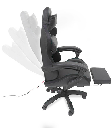 FOTEL GAMINGOWY LED Z PODNÓŻKIEM CZARNY REGULOWANY OBROTOWY NOWOCZESNY PILOT KOLORY RGB  MASAŻER DO GIER DLA GRACZA