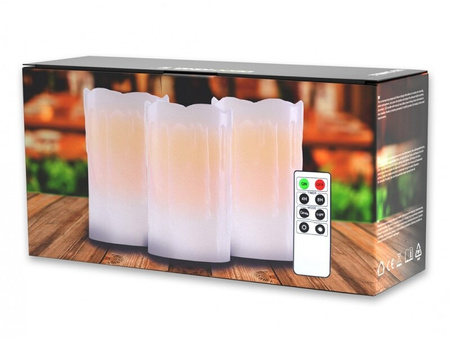 ŚWIECZKI LED ZESTAW 3 SZTUKI 12,5 CM EFEKT WOSKU DRIP WAX ZASILANIE BATERIA + PILOT
