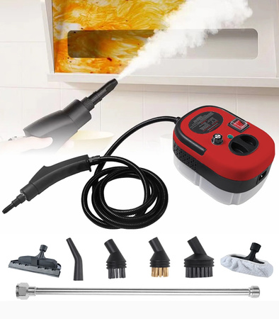 MYJKA PAROWA 1500 W CZERWONA PAROWNICA CZYŚCIK URZĄDZENIE CZYSZCZĄCE ZASILANE DO MYCIA CZYSZCZENIA KUCHNI ŁAZIENKI RÓŻNYCH POWIERZCHNI