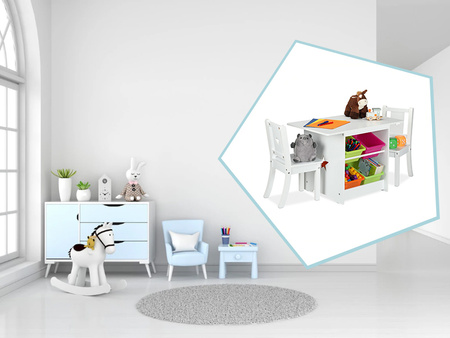 ZESTAW MEBLI DLA DZIECI STOLIK + 2 KRZESŁA POJEMNIKI NA ZABAWKI