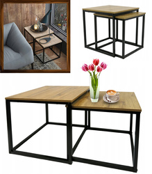 STOLIK KAWOWY 2-CZĘŚCIOWY ZESTAW KWADRATOWYCH STOLIKÓW LOFT INDUSTRIAL