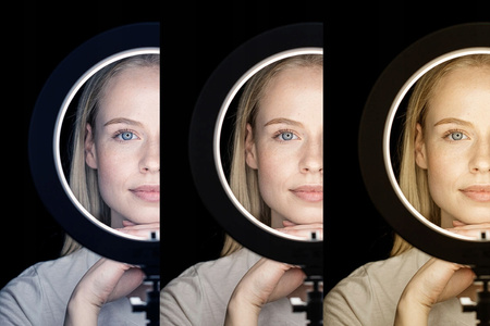 LAMPA PIERŚCIENIOWA STOJĄCA 10" LED 3 TRYBY STATYW PILOT ŁADOWANIE USB RING SELFIE