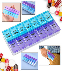 POJEMNIK KASETKA NA LEKI PLASTIKOWY ORGANIZER TYGODNIOWY 7 DNI TYGODNIA 2 PORY DNIA RANO WIECZÓR