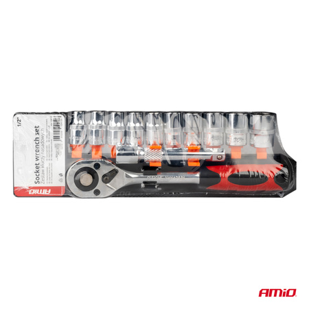 Klucz nasadowy grzechotka zestaw 11 szt 1/2" 10-24mm AMIO-02412