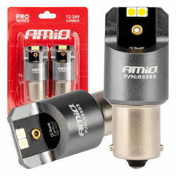 Żarówki LED CANBUS seria PRO BA15S P21W 4x3030 SMD białe 12V 24V AMIO-03583