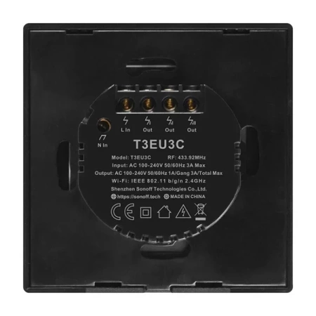 Dotykowy włącznik światła WiFi + RF 433 Sonoff T3 EU TX (3-kanałowy)