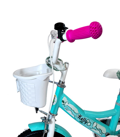ROWEREK DZIECIĘCY 12 CALI MIĘTOWY DZWONEK HAMULEC KOSZYK BAGAŻNIK KOŁA BOCZNE KOŁA DRĄŻEK DLA DZIECI